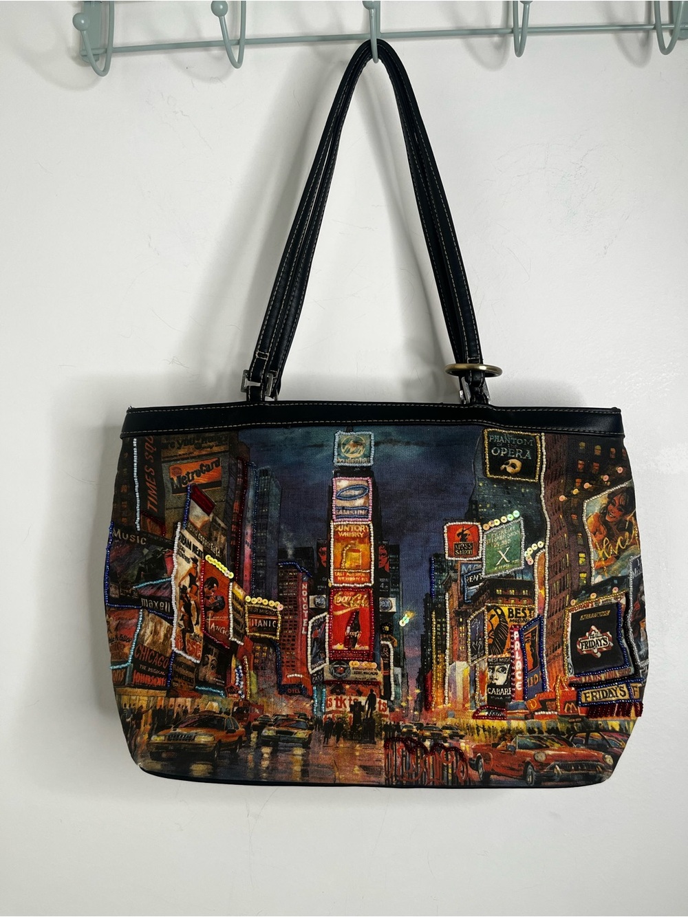 St Johns Bay City Lights Tote Bag Purse ColorfulNY Themed Beaded Embellishments